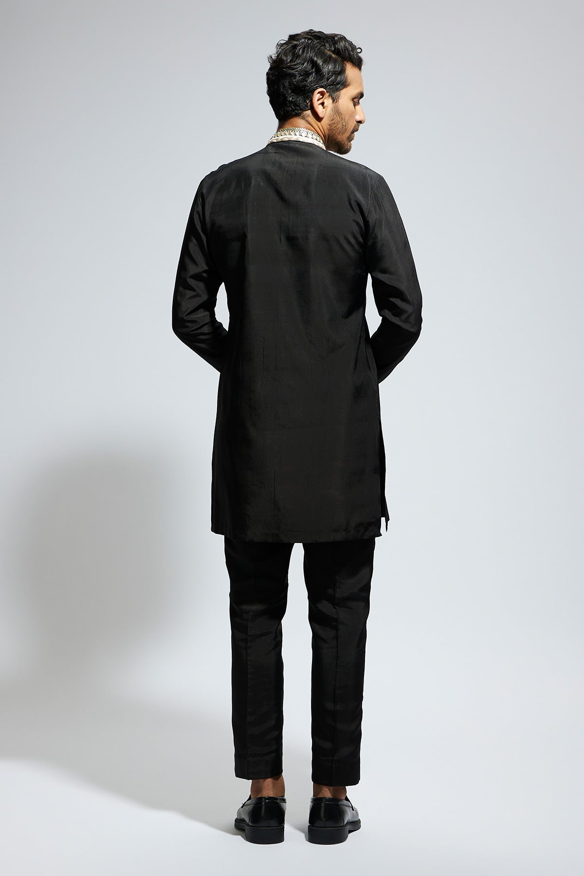Black Front Open Threadwork Embroidered Kurta Paired with Pants