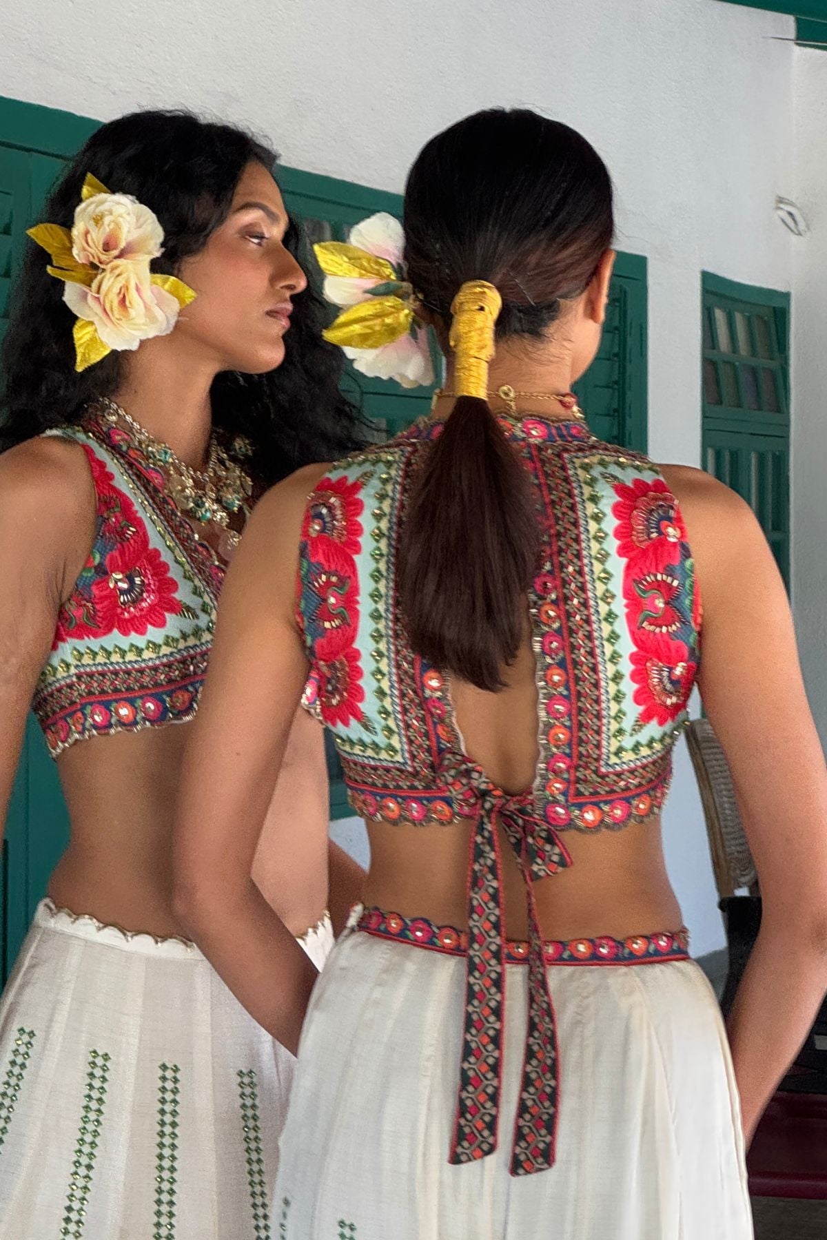 Beige Tussar & Chiffon Printed Co-Ord Set