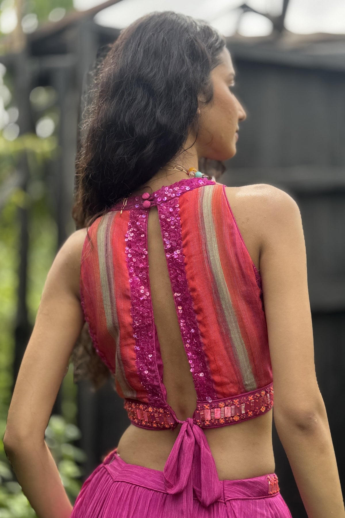 Pink Organza Printed Lehenga Set