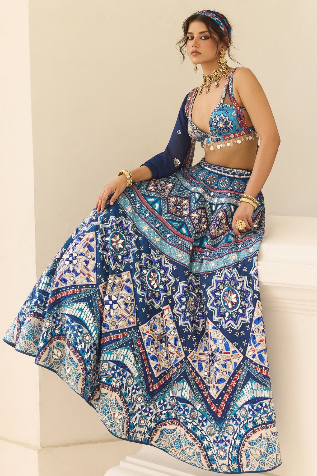 TEAL PRINT AND AND HIGHLIGHTED LEHENGA SET