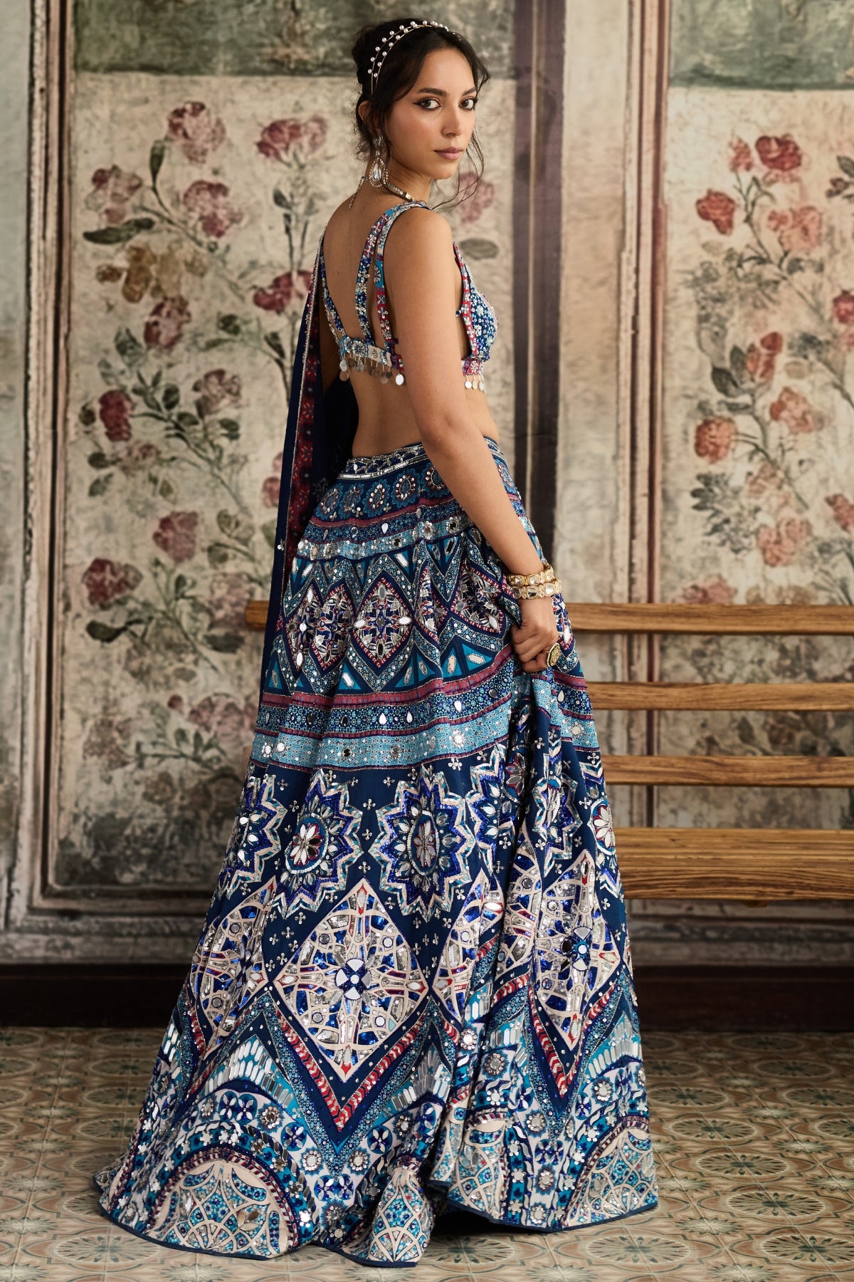 TEAL PRINT AND AND HIGHLIGHTED LEHENGA SET