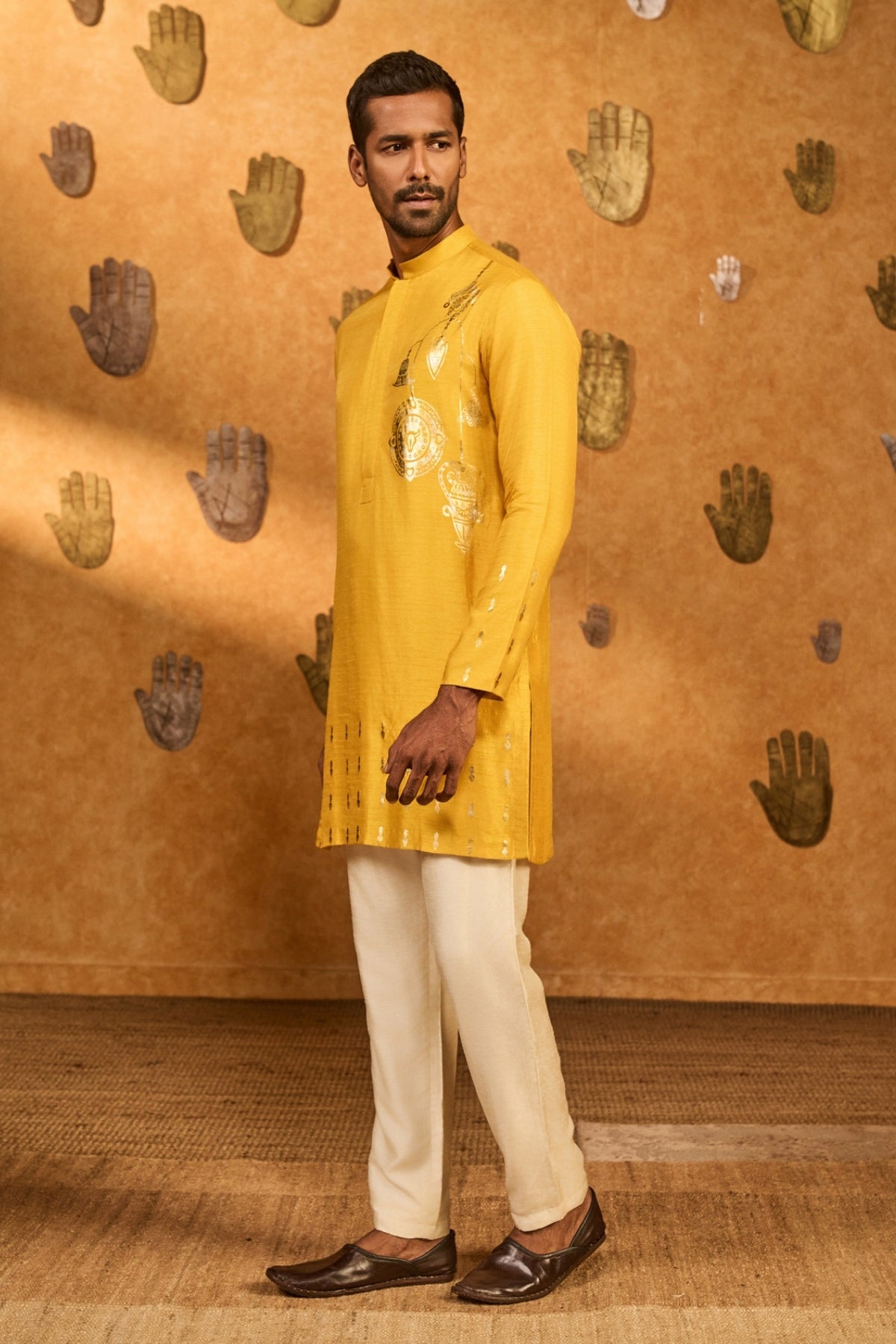 Ochre Trinklet And Pots Kurta Set