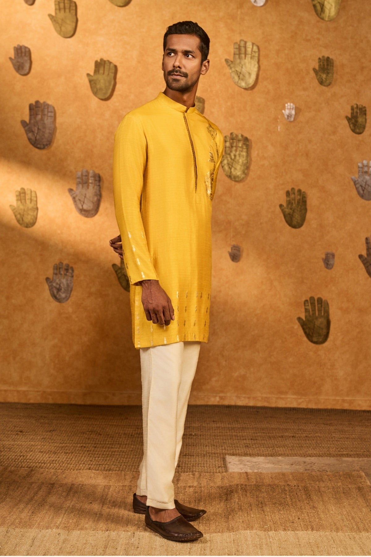 Ochre Trinklet And Pots Kurta Set