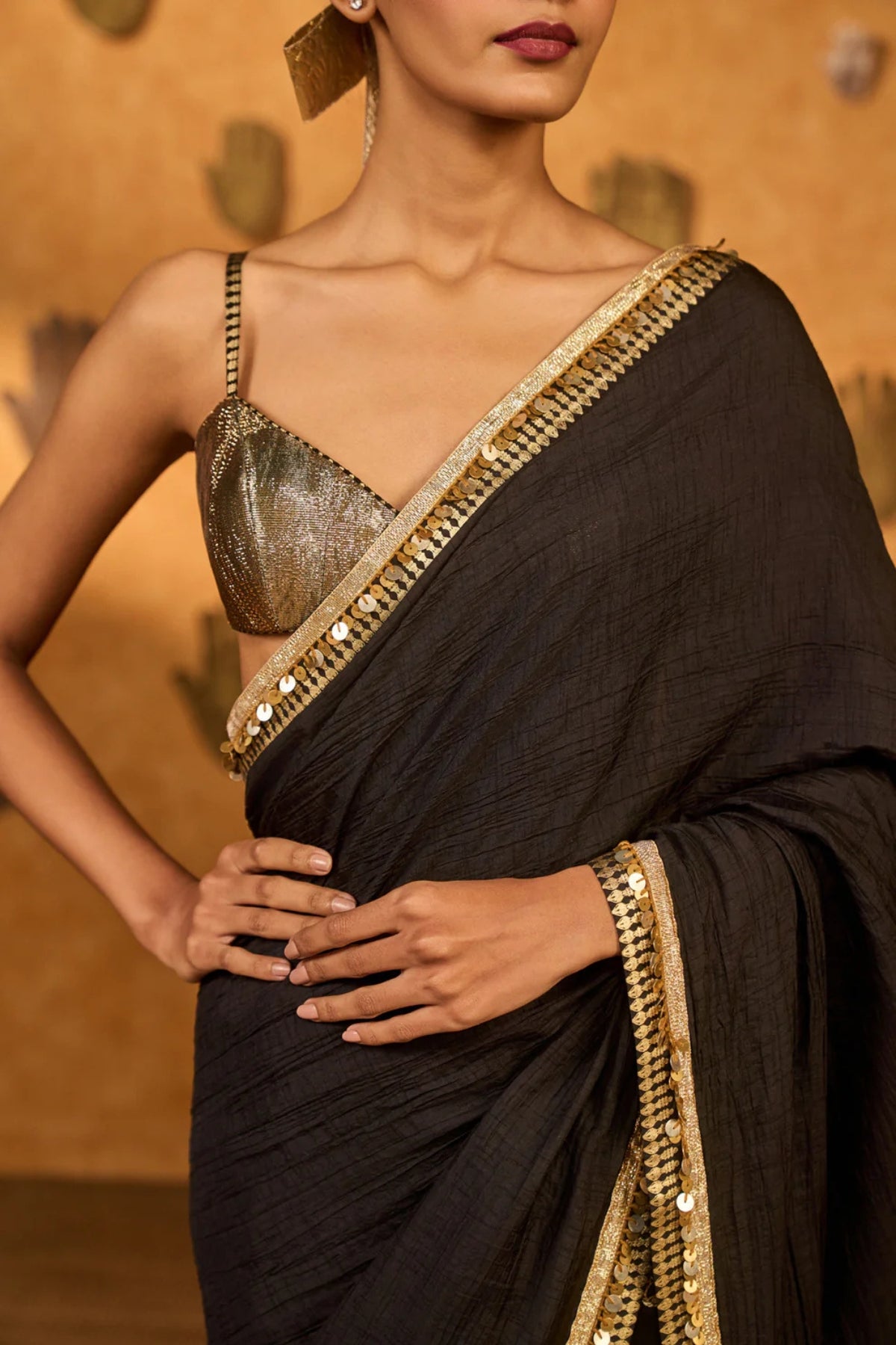 Black Wishdrop Gota Saree