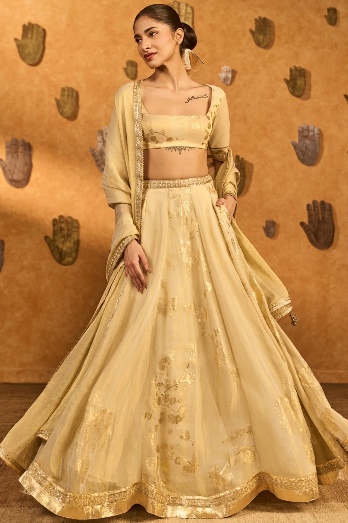 Ivory Sakura Tissue Lehenga Set