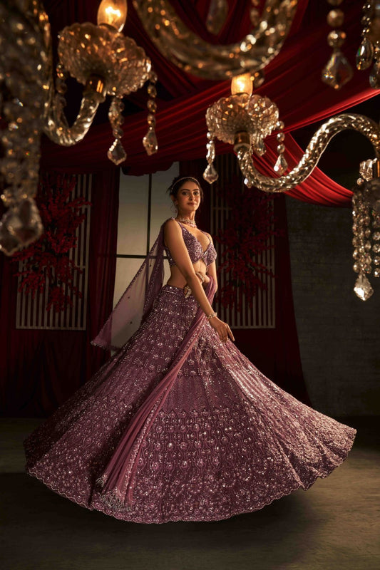 Deep Muave Evening Lehenga Set