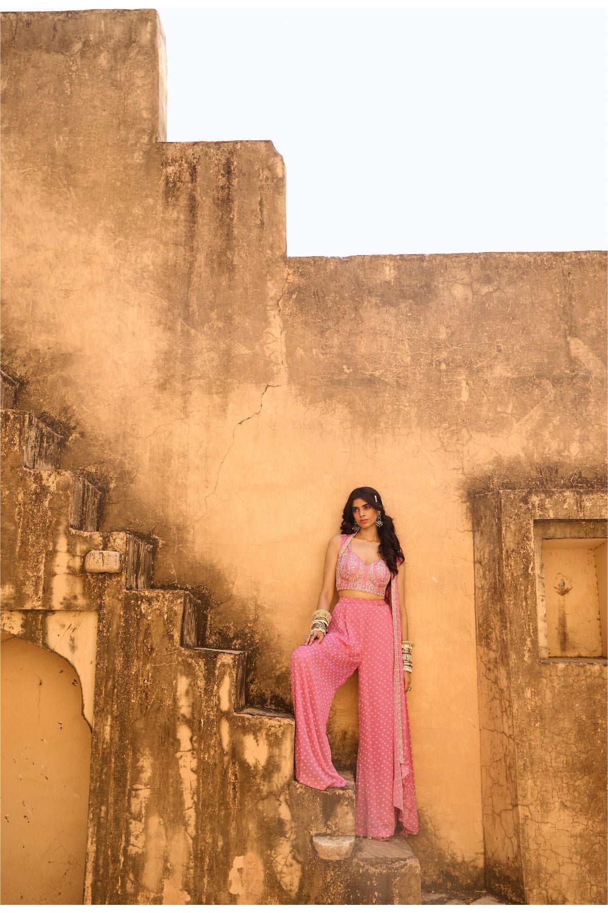 Pale Pink Bandhani Jacket Set