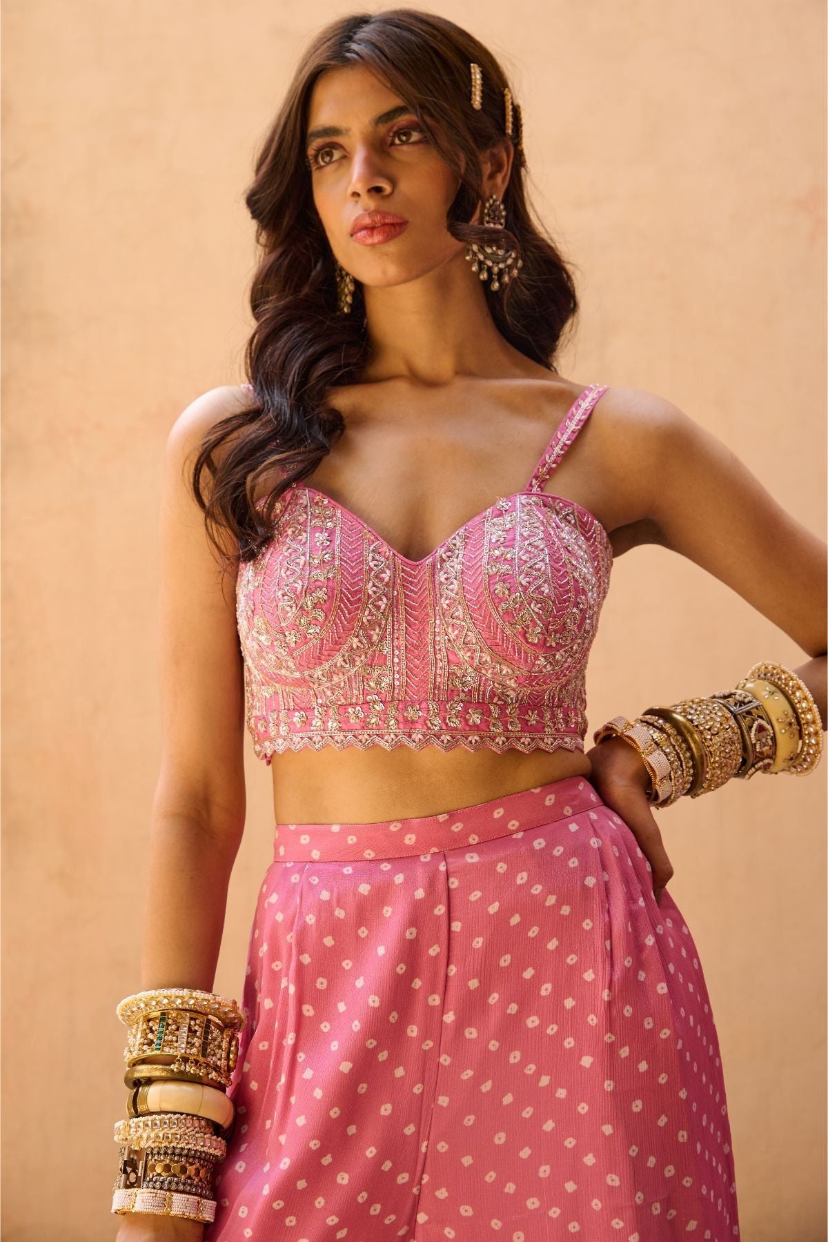 Pale Pink Bandhani Jacket Set