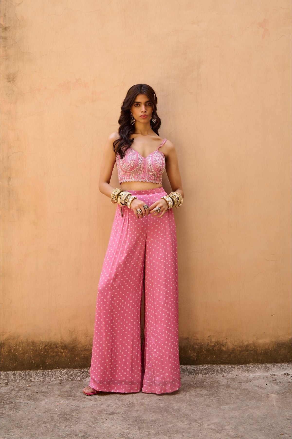 Pale Pink Bandhani Jacket Set