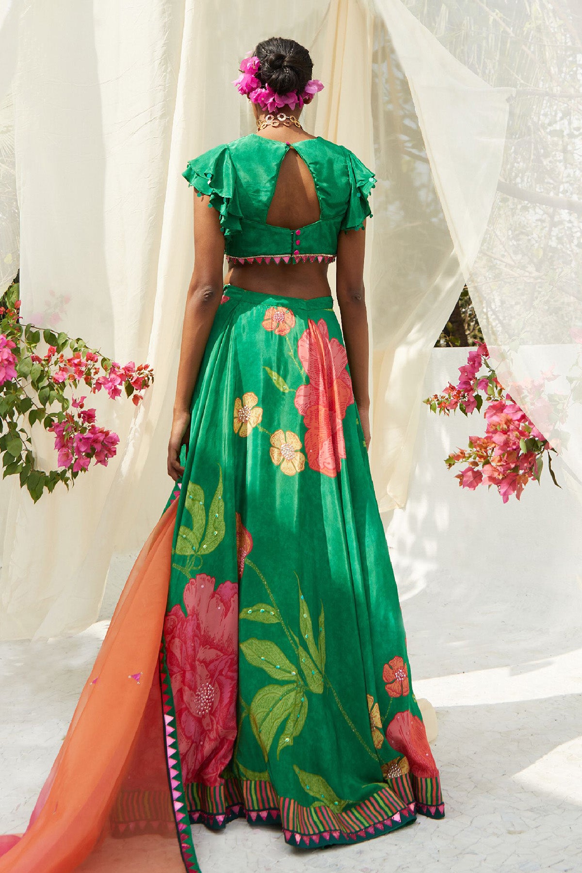 GREEN PRINTED LEHENGA SET