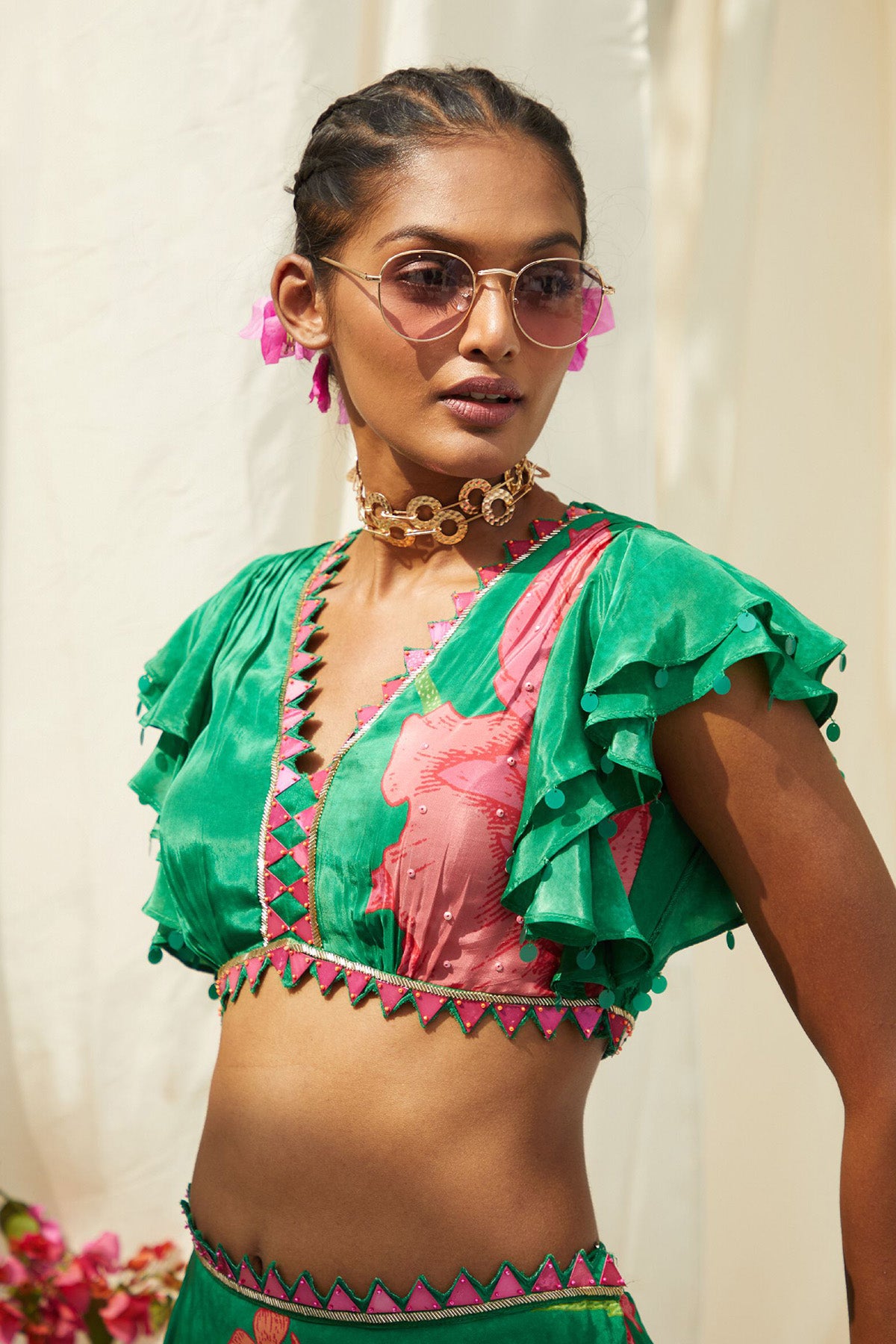 GREEN PRINTED LEHENGA SET