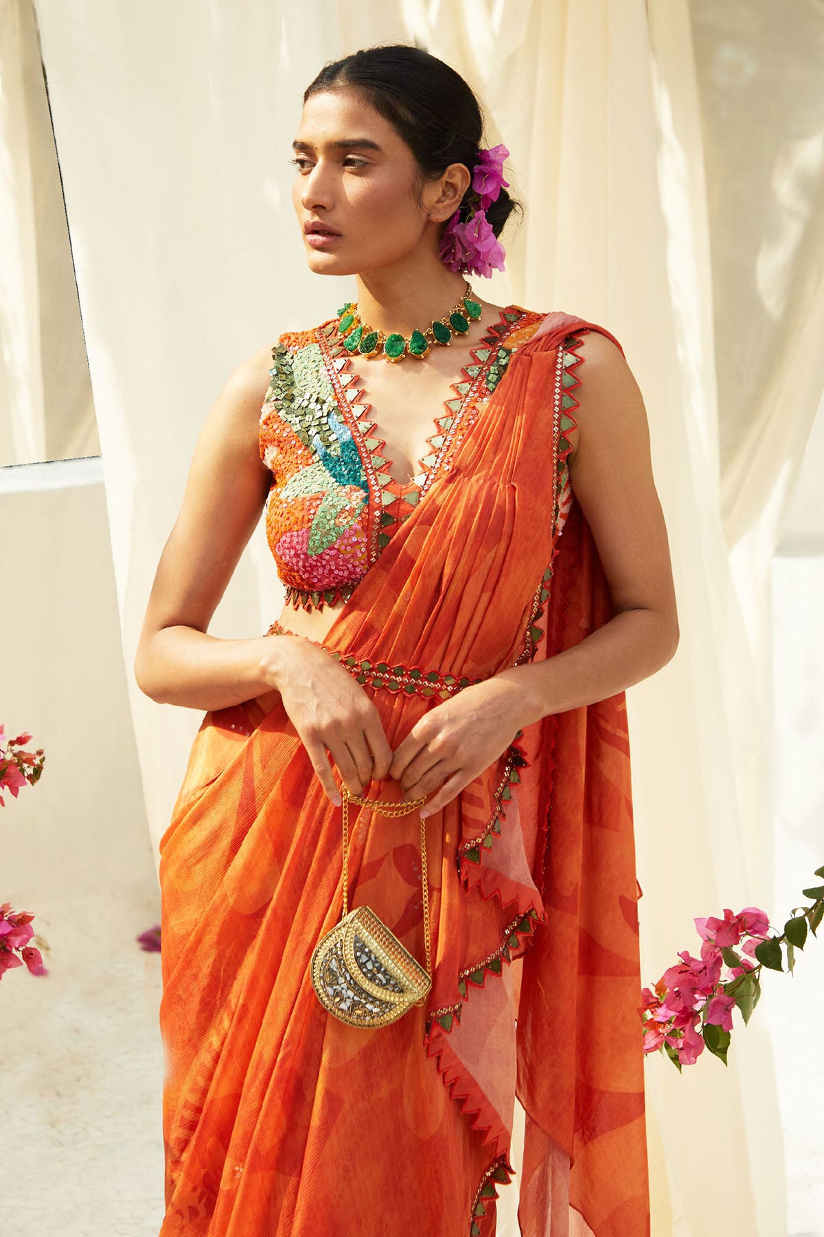 RUST PREDRAPPED SAREE