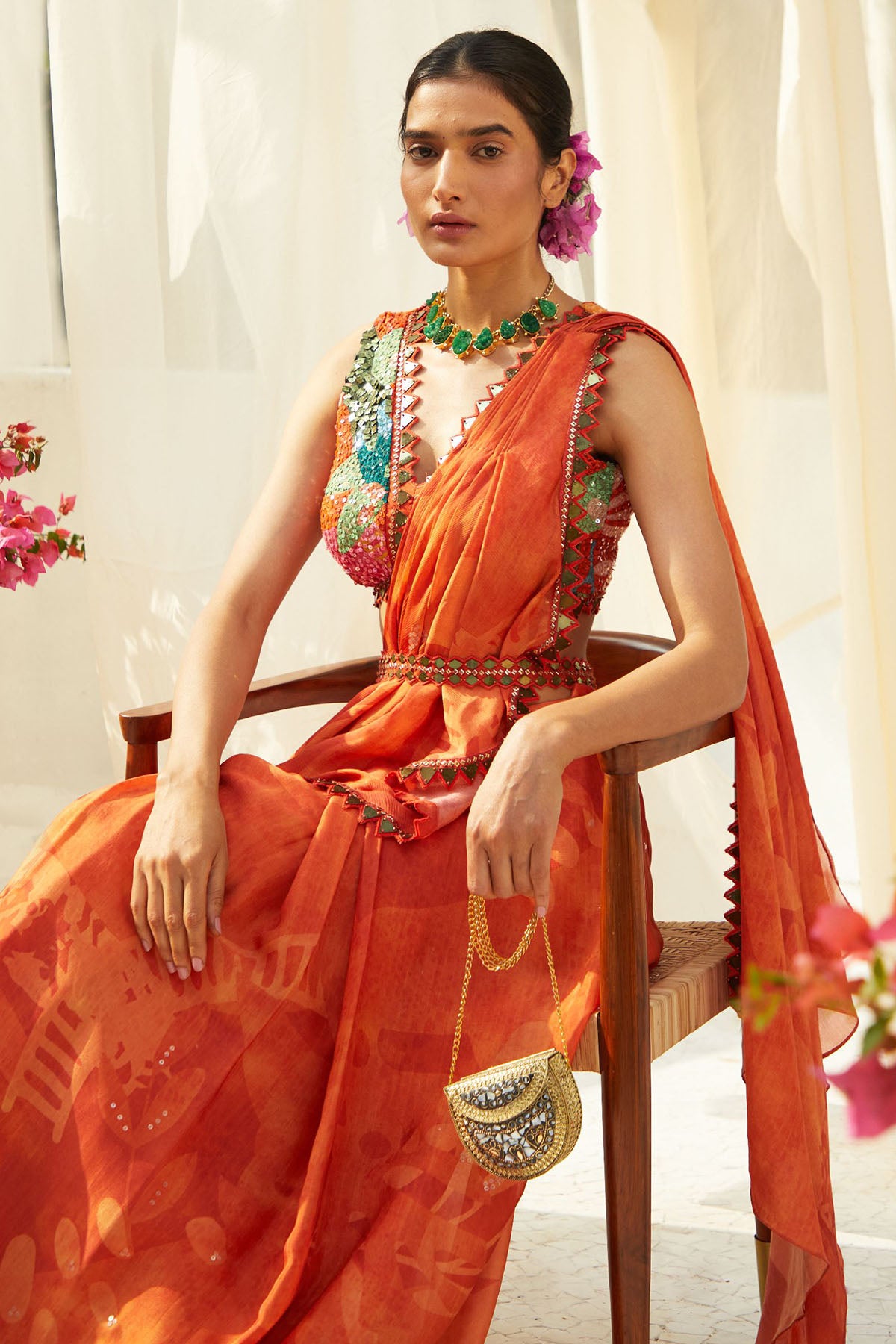 RUST PREDRAPPED SAREE