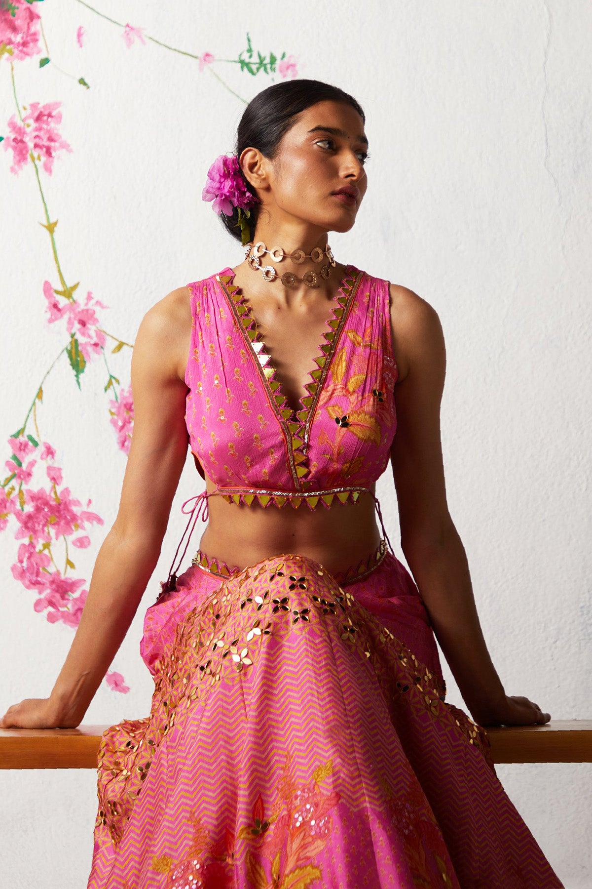 PINK PRINTED LEHENGA SET