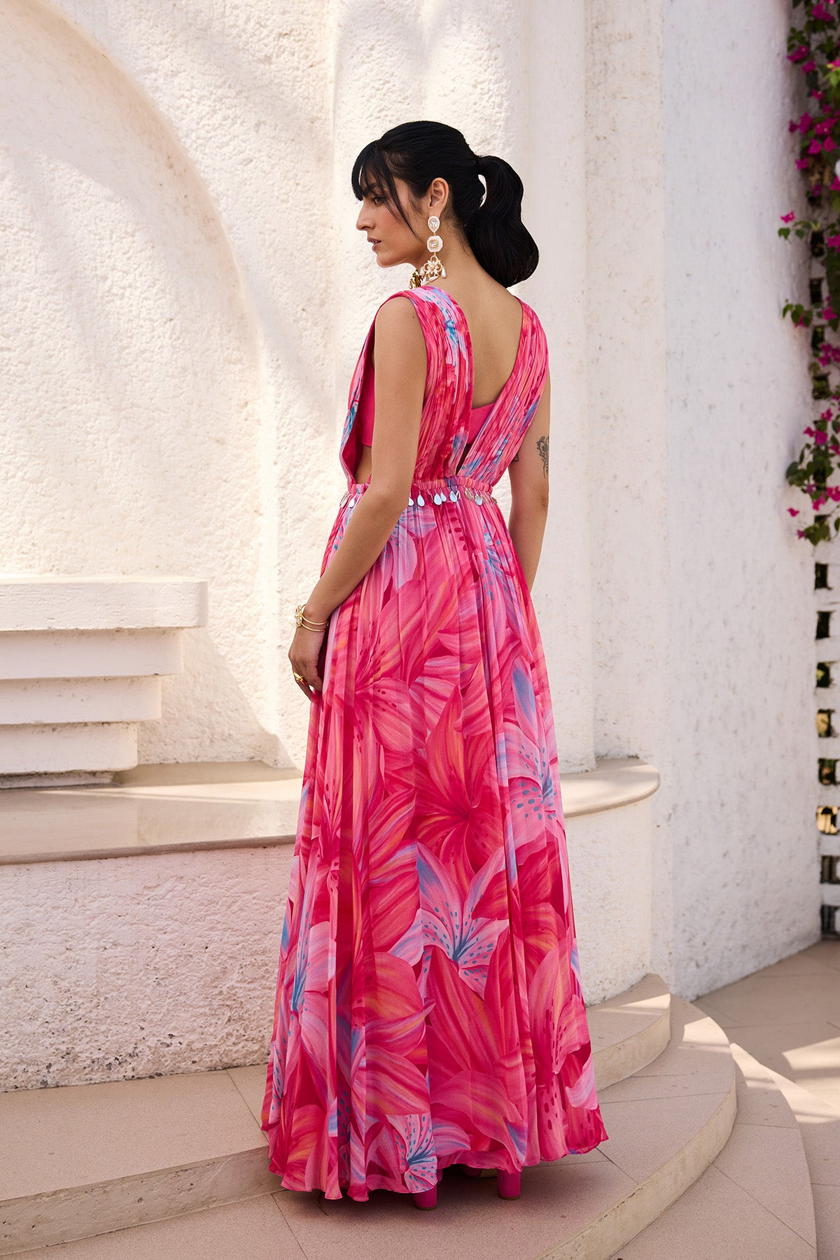 Blush Pink Lily Printed Slit Dress