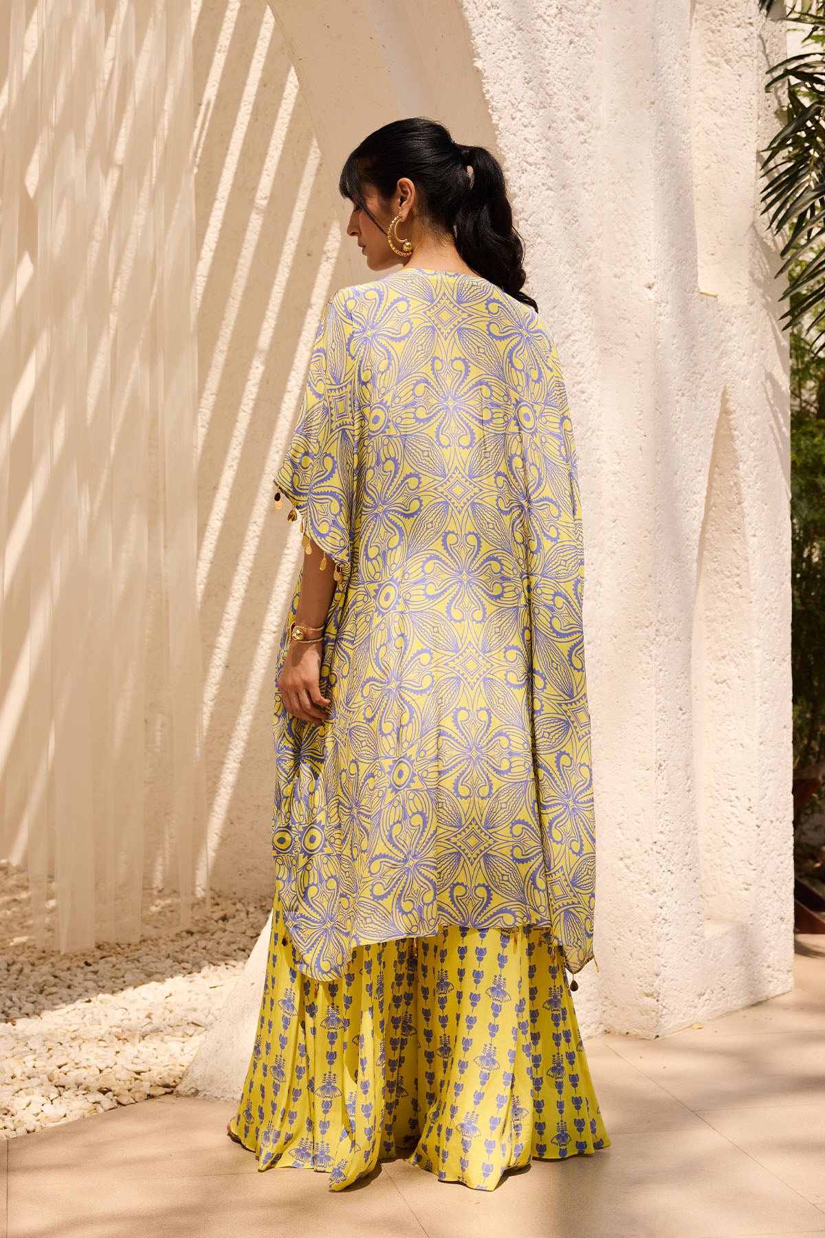 Mellow Yellow Asymmetric Printed Tunic Set