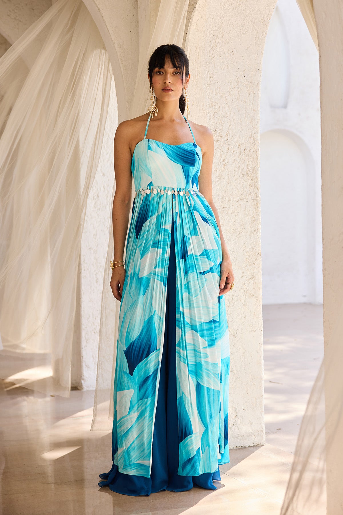 breezy bridesmaid dresses Breezy Blue Petal Printed Tunic Pant Set