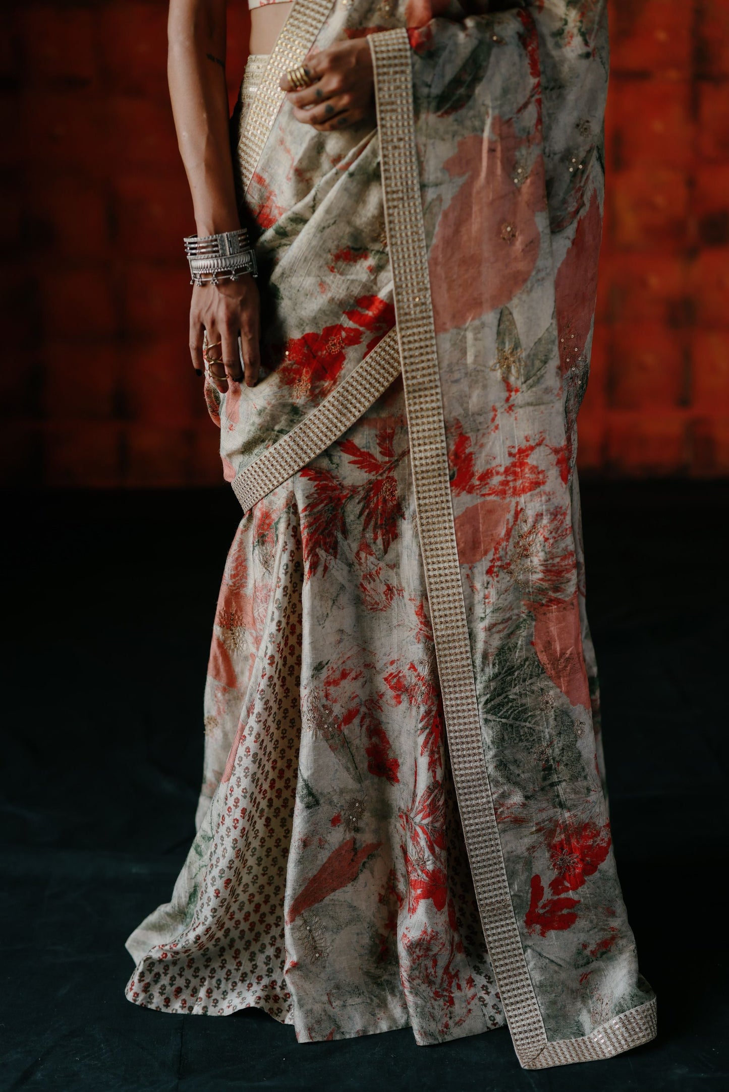 Pearl pre draped saree