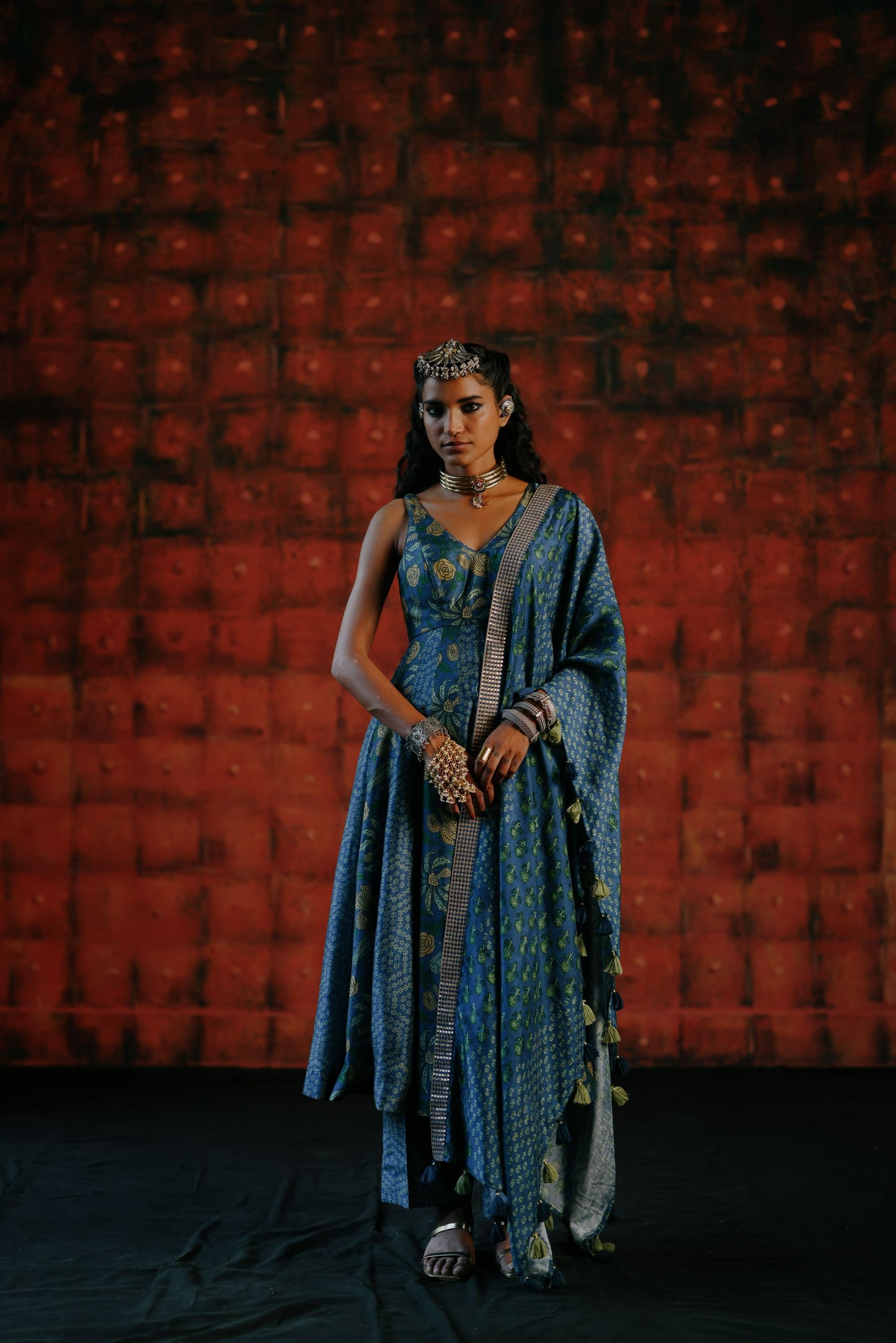 Indigo anarkali set