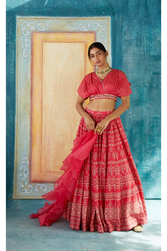 Red Printed Lehenga Set
