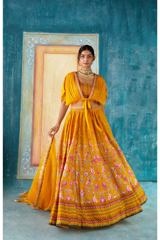 Mustard Printed Lehenga Set
