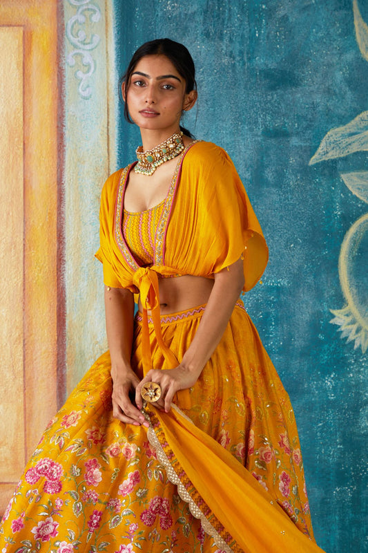 Mustard Printed Lehenga Set