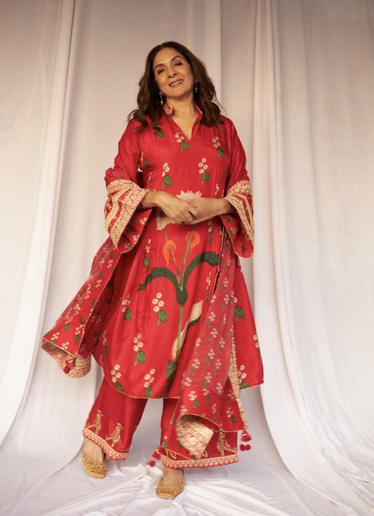 Red Spring Blossom Culotte Set