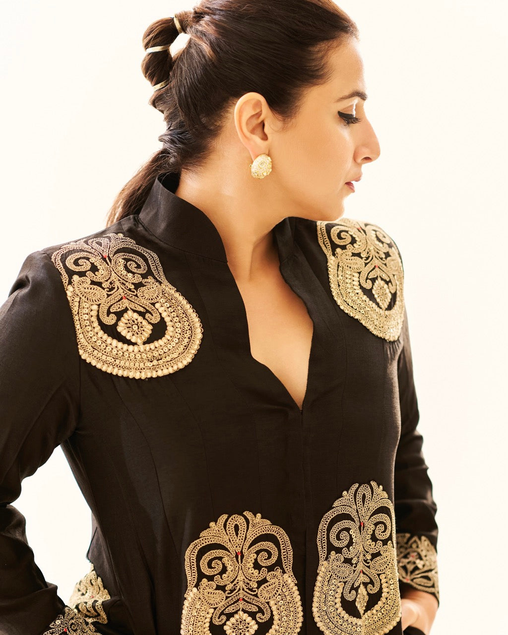 Vidhya Balan in Golconda Aadhya jacket pant Set