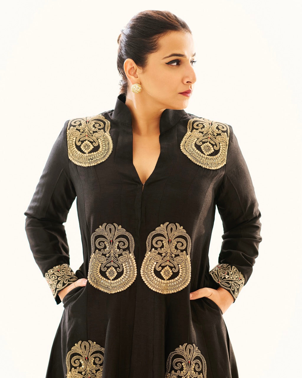 Vidhya Balan in Golconda Aadhya jacket pant Set