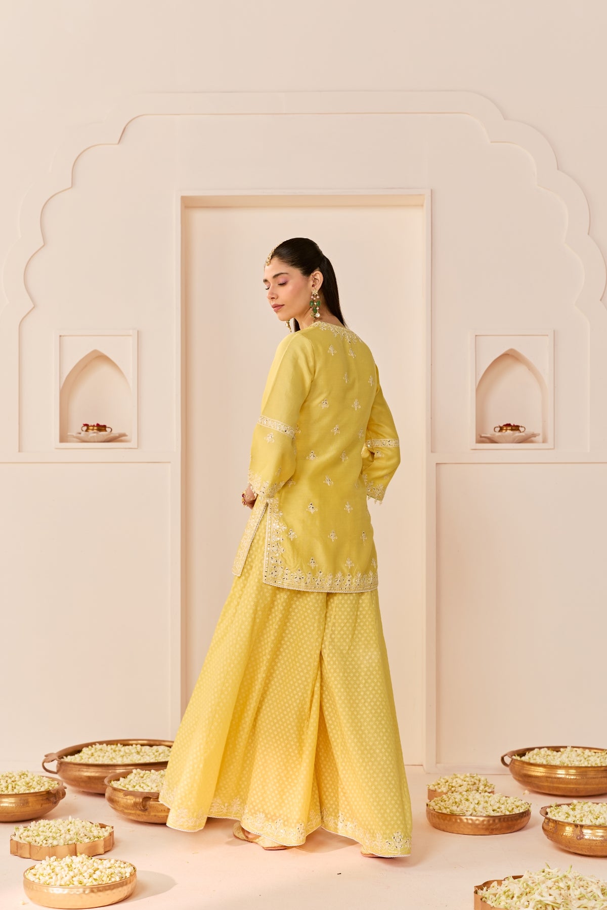 REHMA - LEMON YELLOW SHORT KURTA WITH SHARARA AND DUPATTA