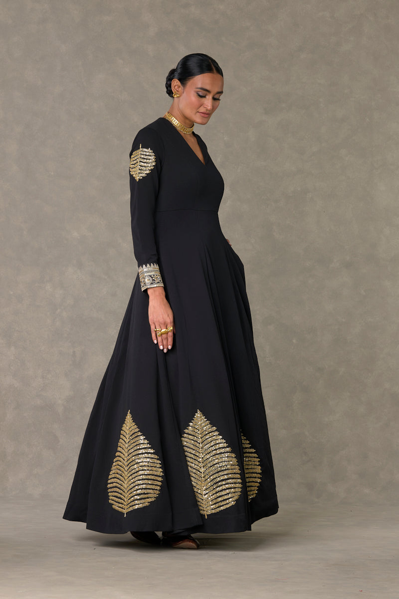 Black Kashmiri Leaf Gown