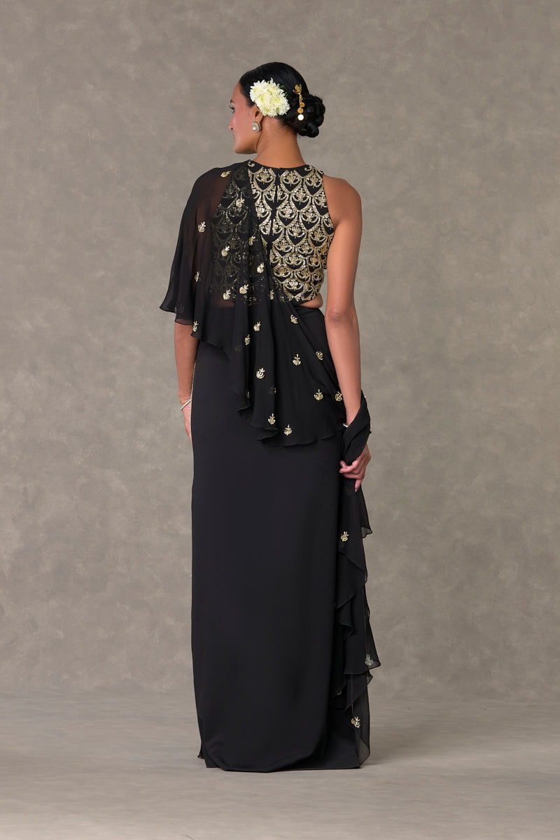 Black 'Paan-Phool' Saree Gown