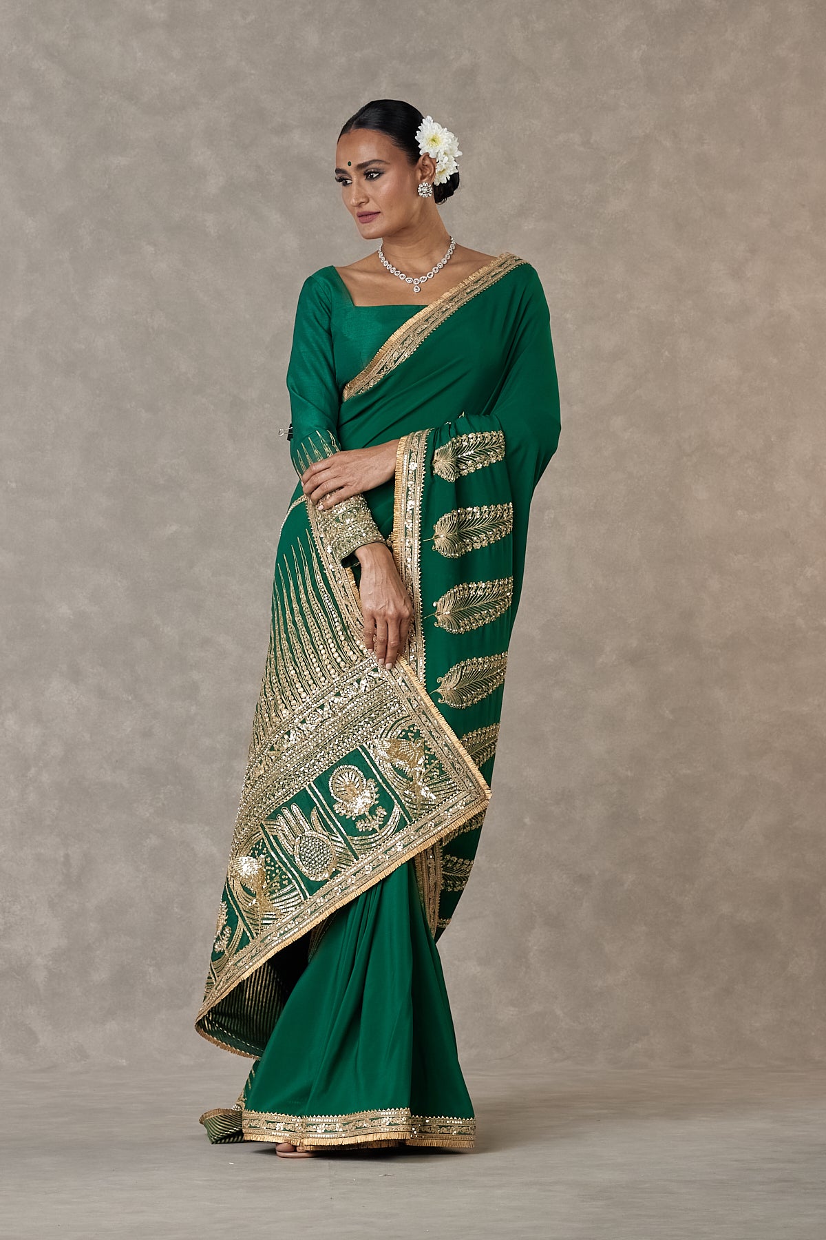Dark Green 'Son-Patti' Saree