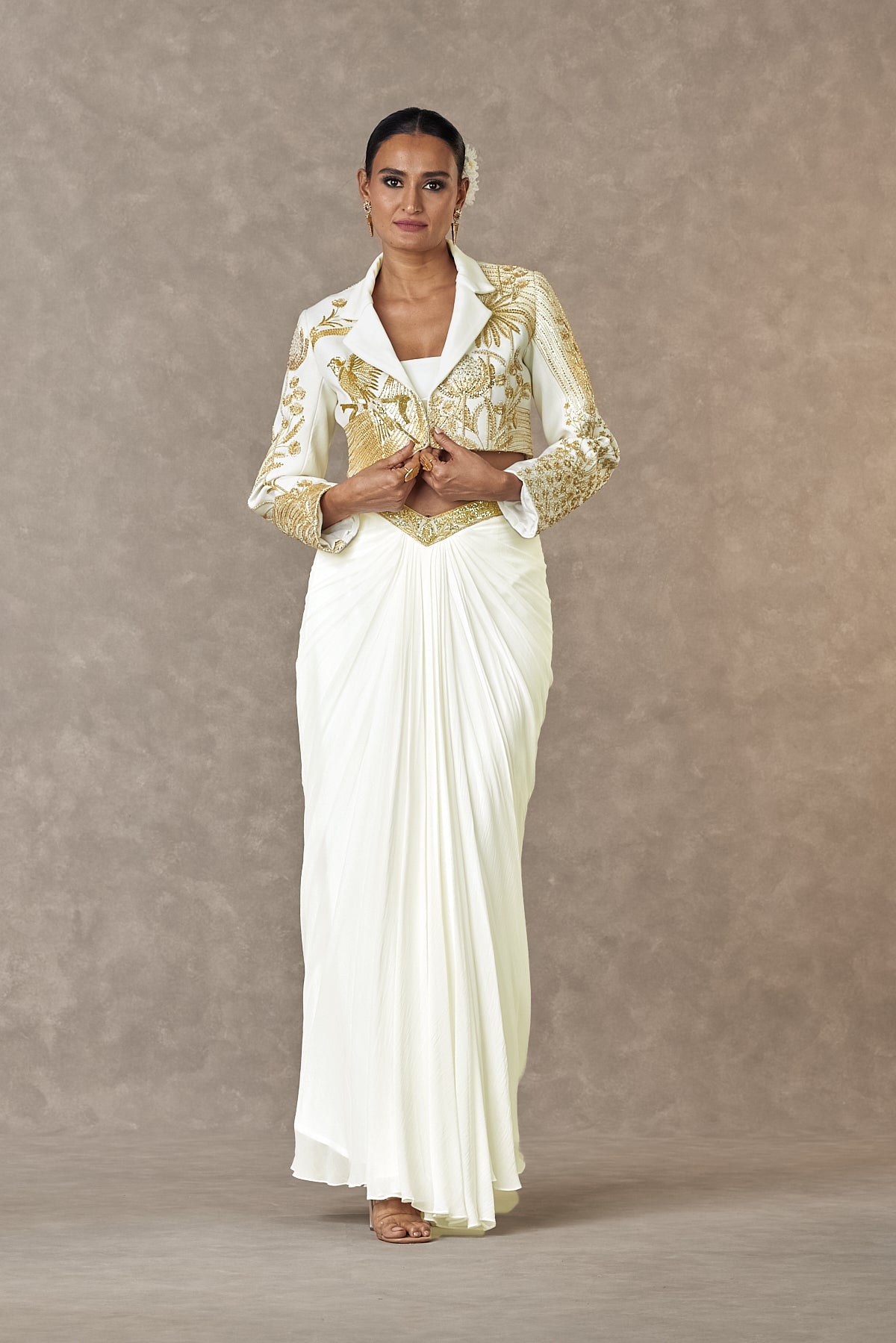 Ivory 'Son-Chidiya' Cropped Blazer Set