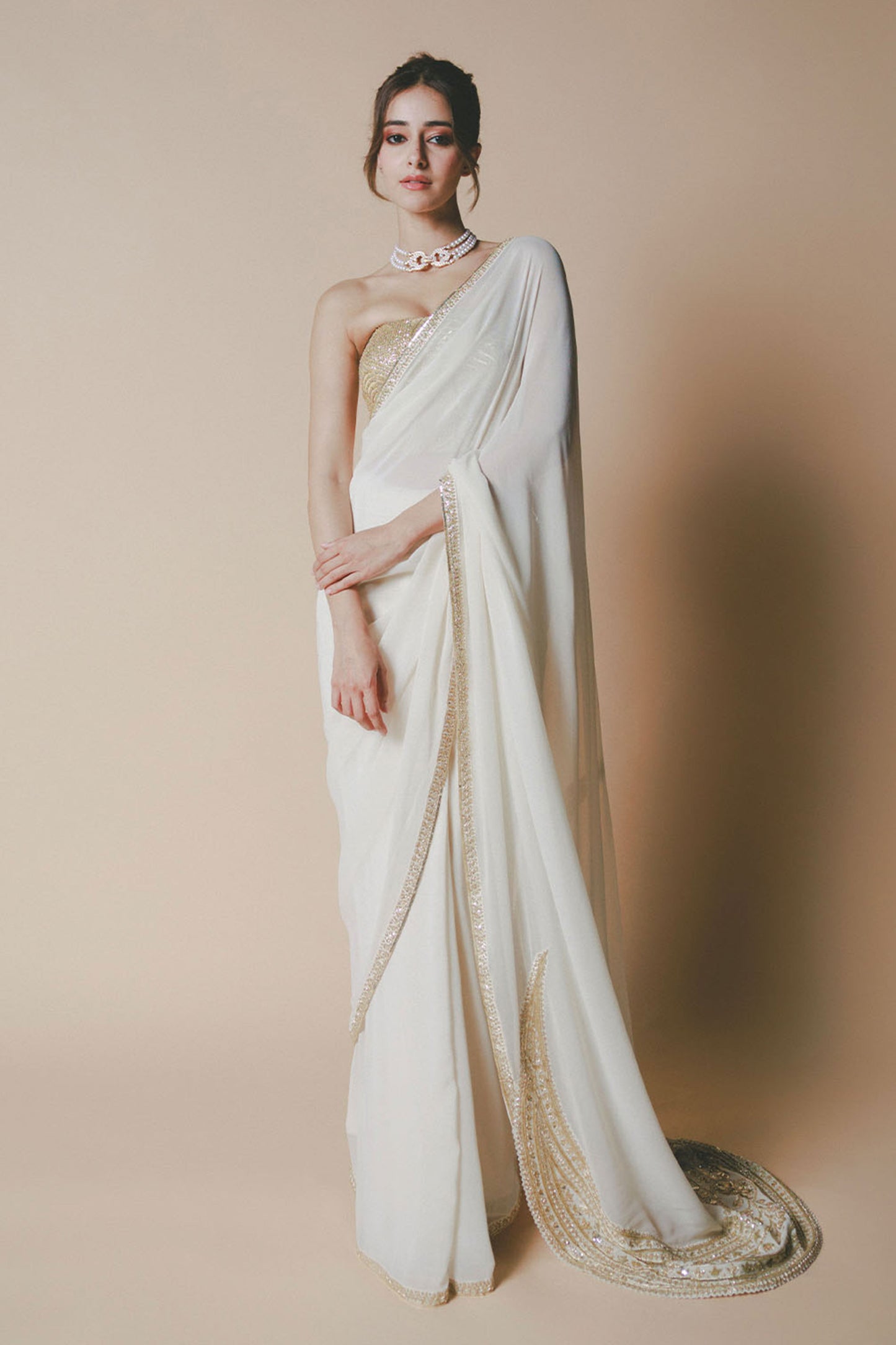 Ananya Panday in Ivory Chaand Saree