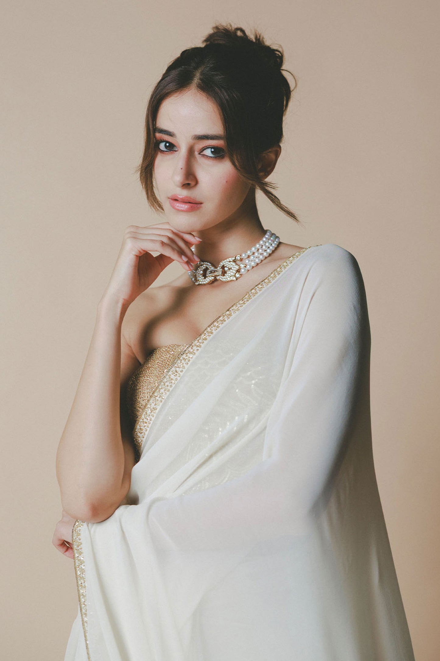 Ananya Panday in Ivory Chaand Saree