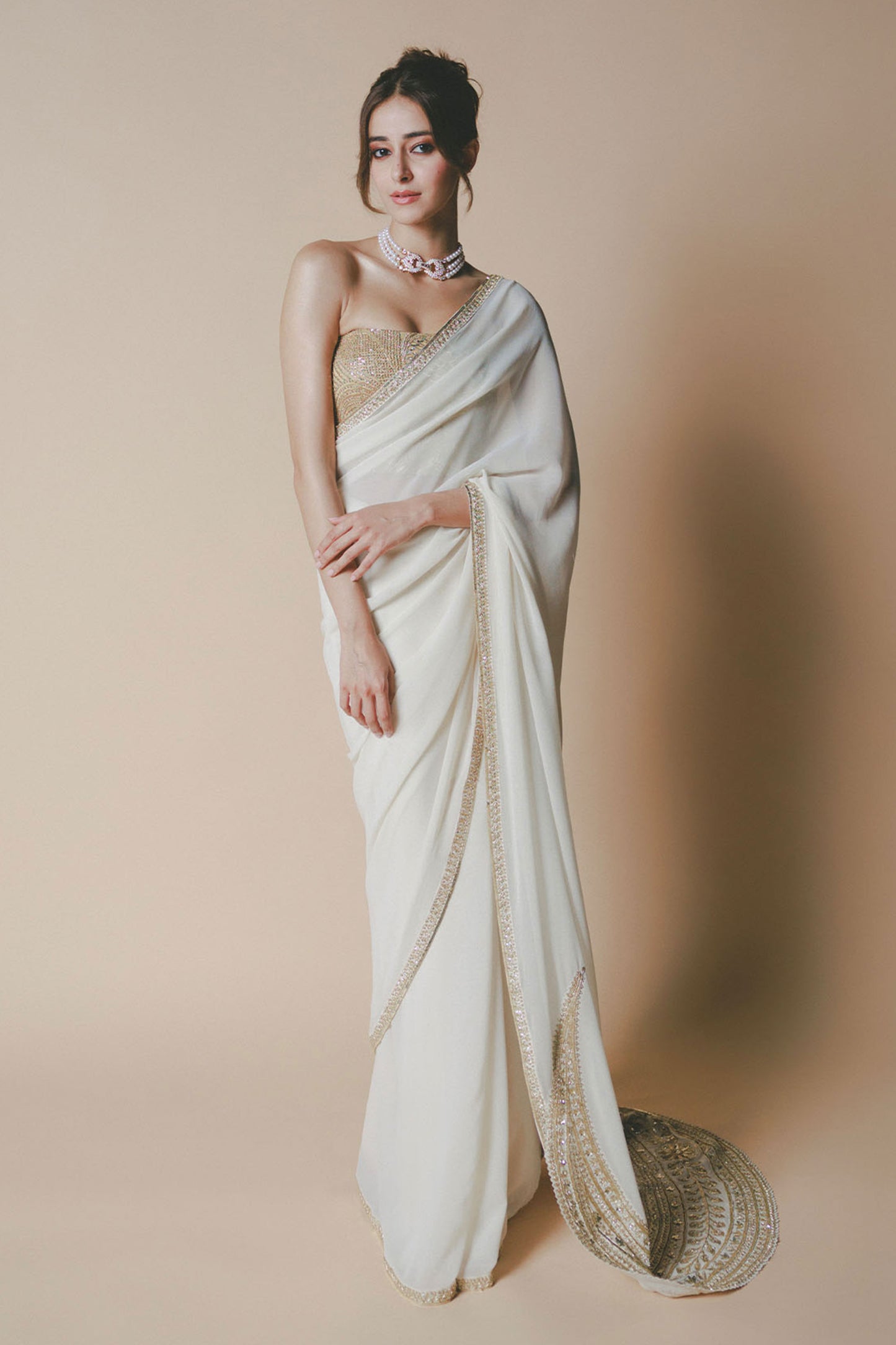 Ananya Panday in Ivory Chaand Saree