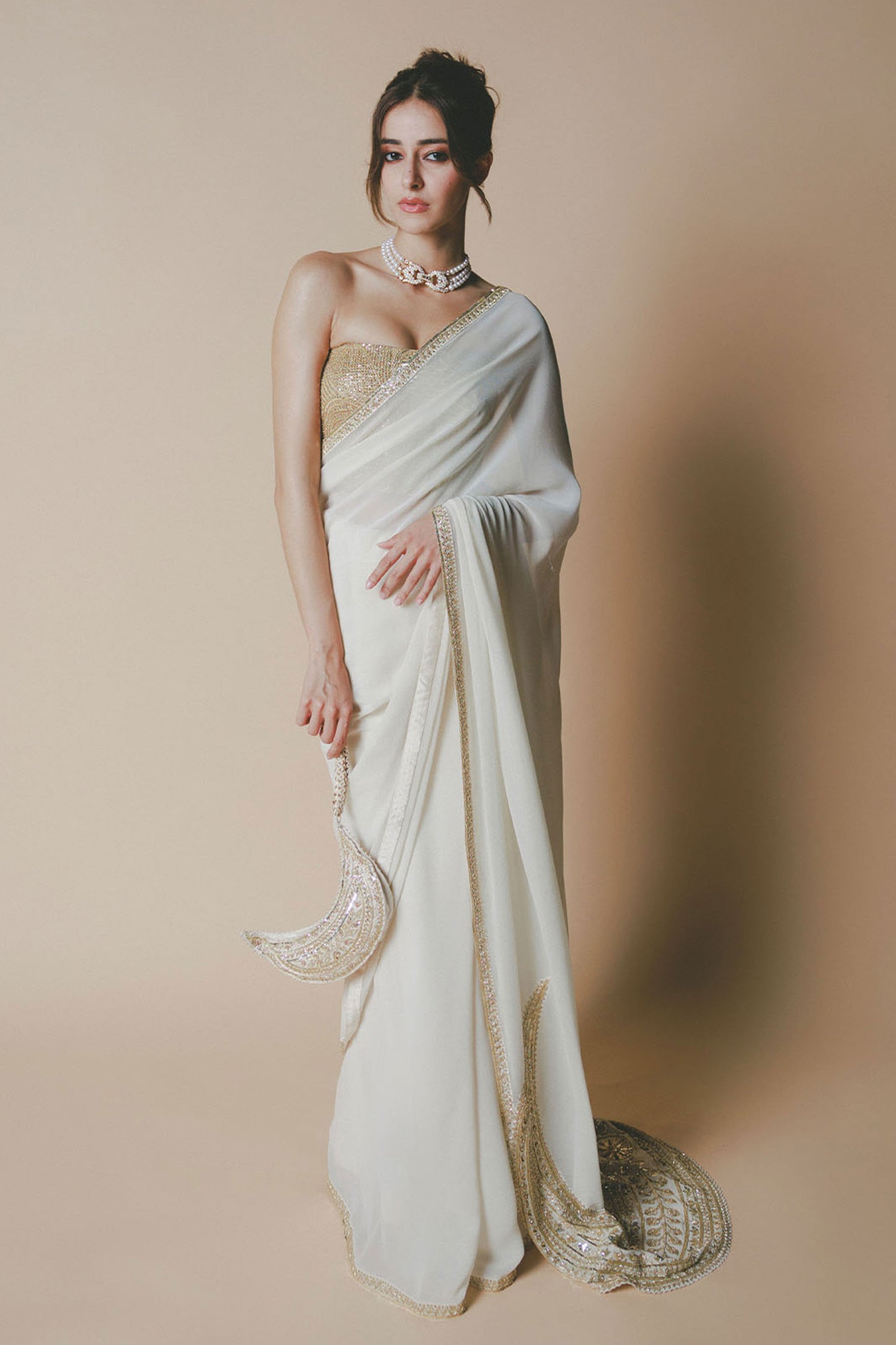Ananya Panday in Ivory Chaand Saree