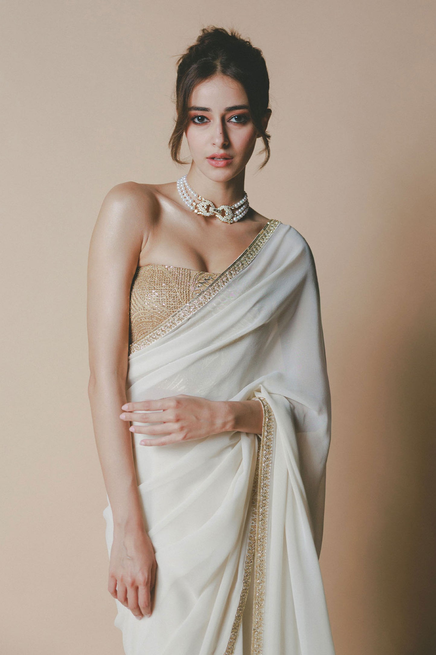 Ananya Panday in Ivory Chaand Saree