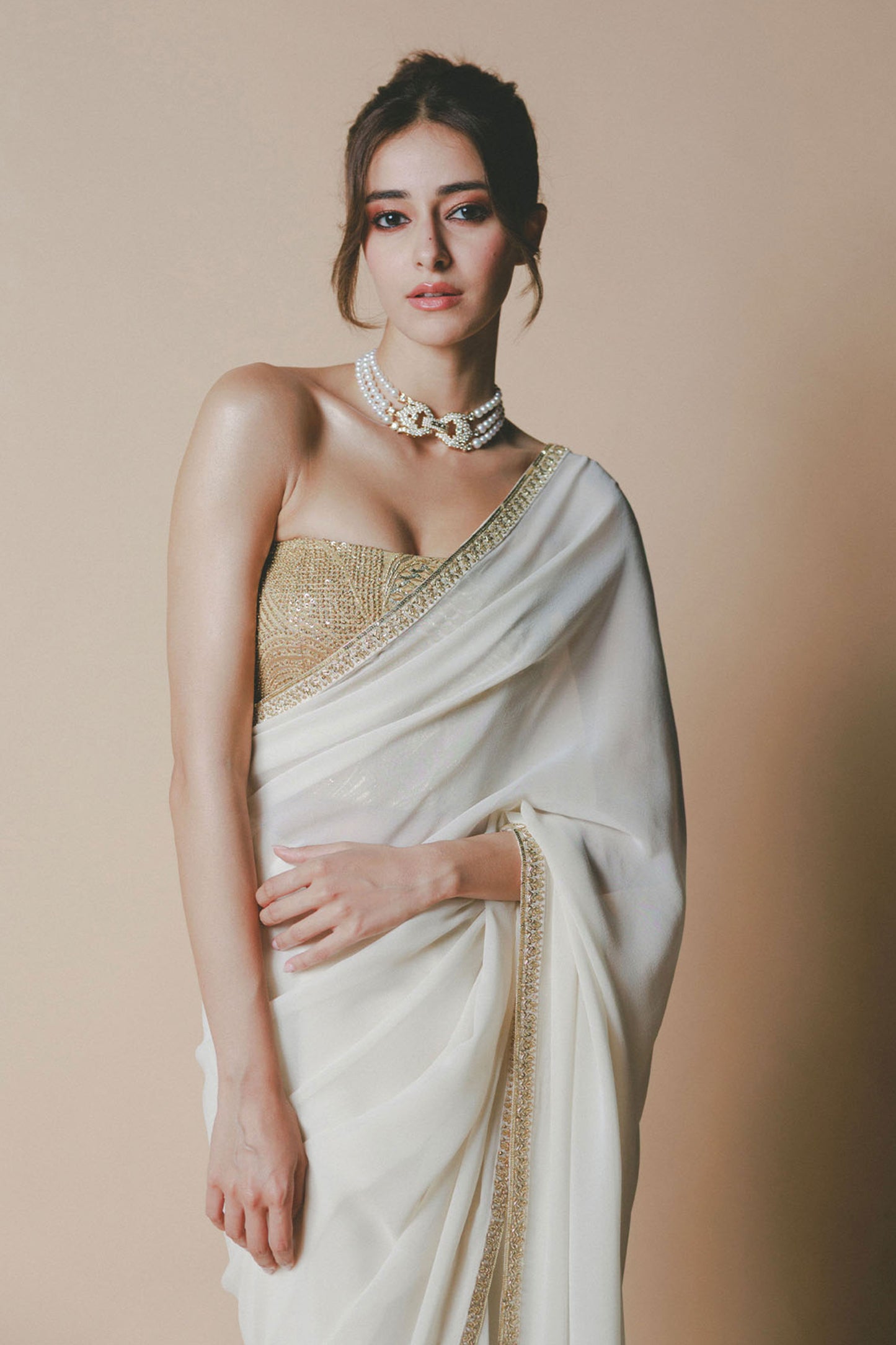 Ananya Panday in Ivory Chaand Saree