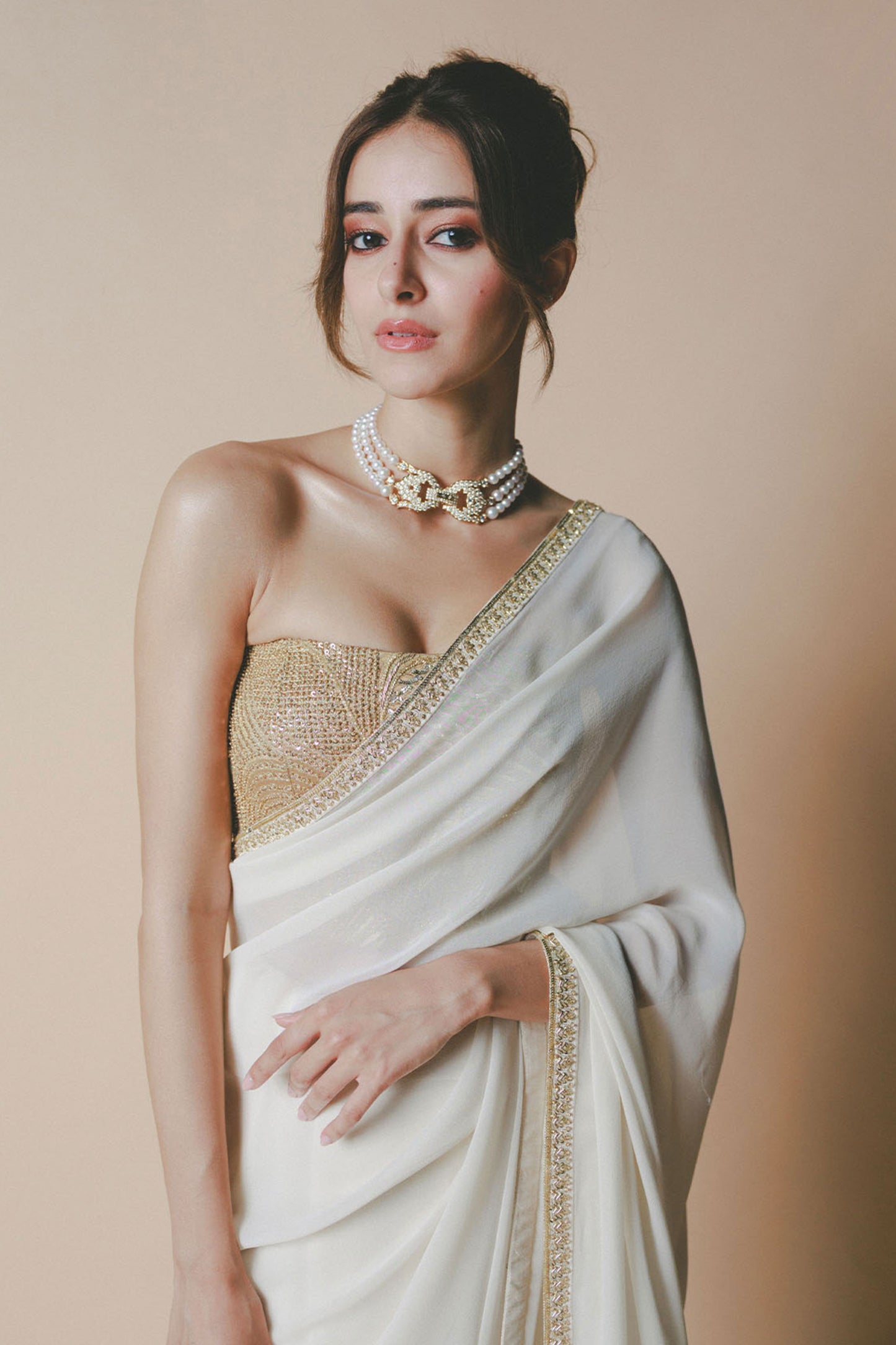 Ananya Panday in Ivory Chaand Saree