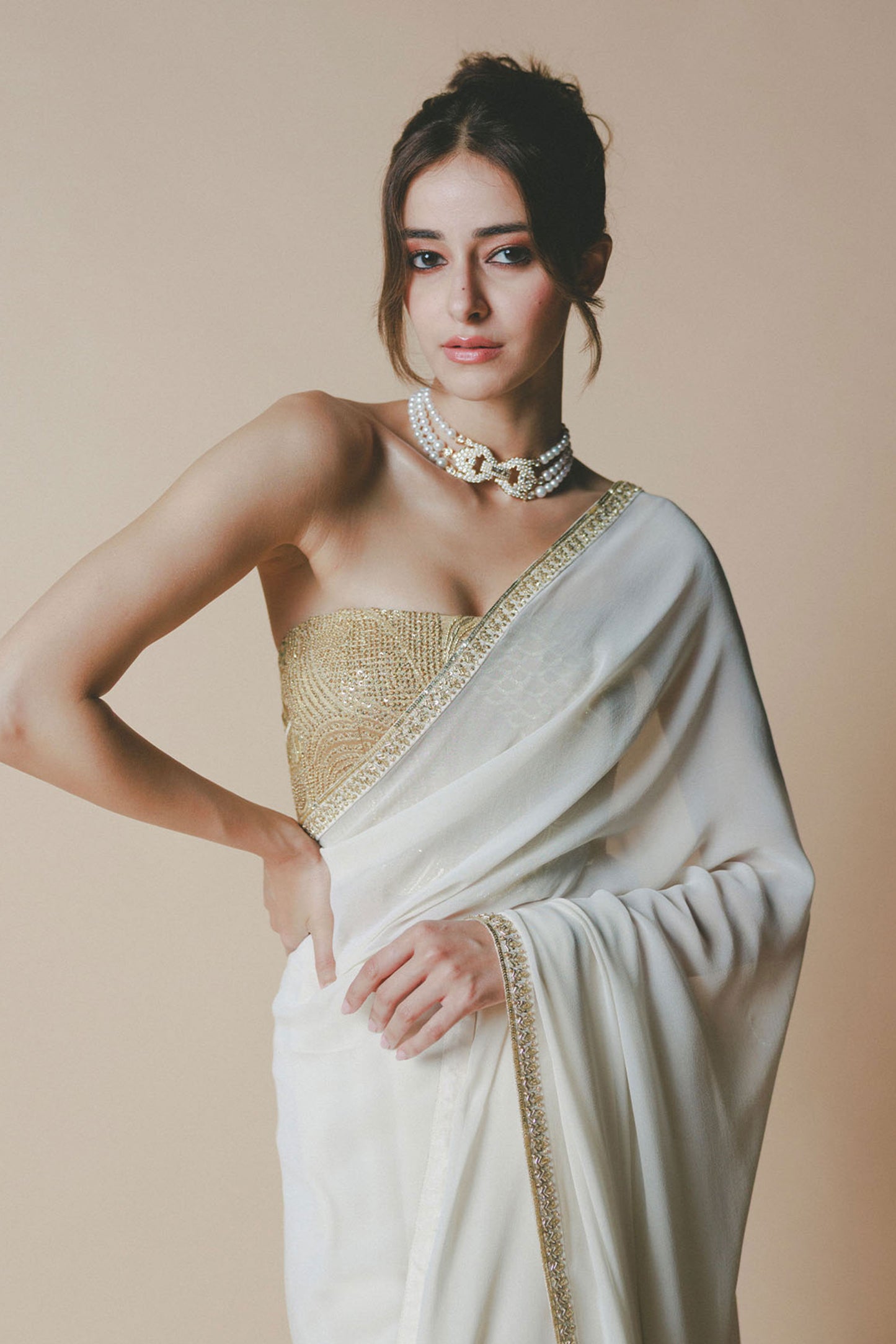 Ananya Panday in Ivory Chaand Saree