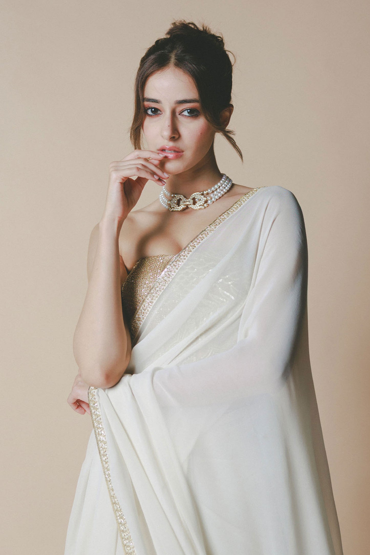 Ananya Panday in Ivory Chaand Saree