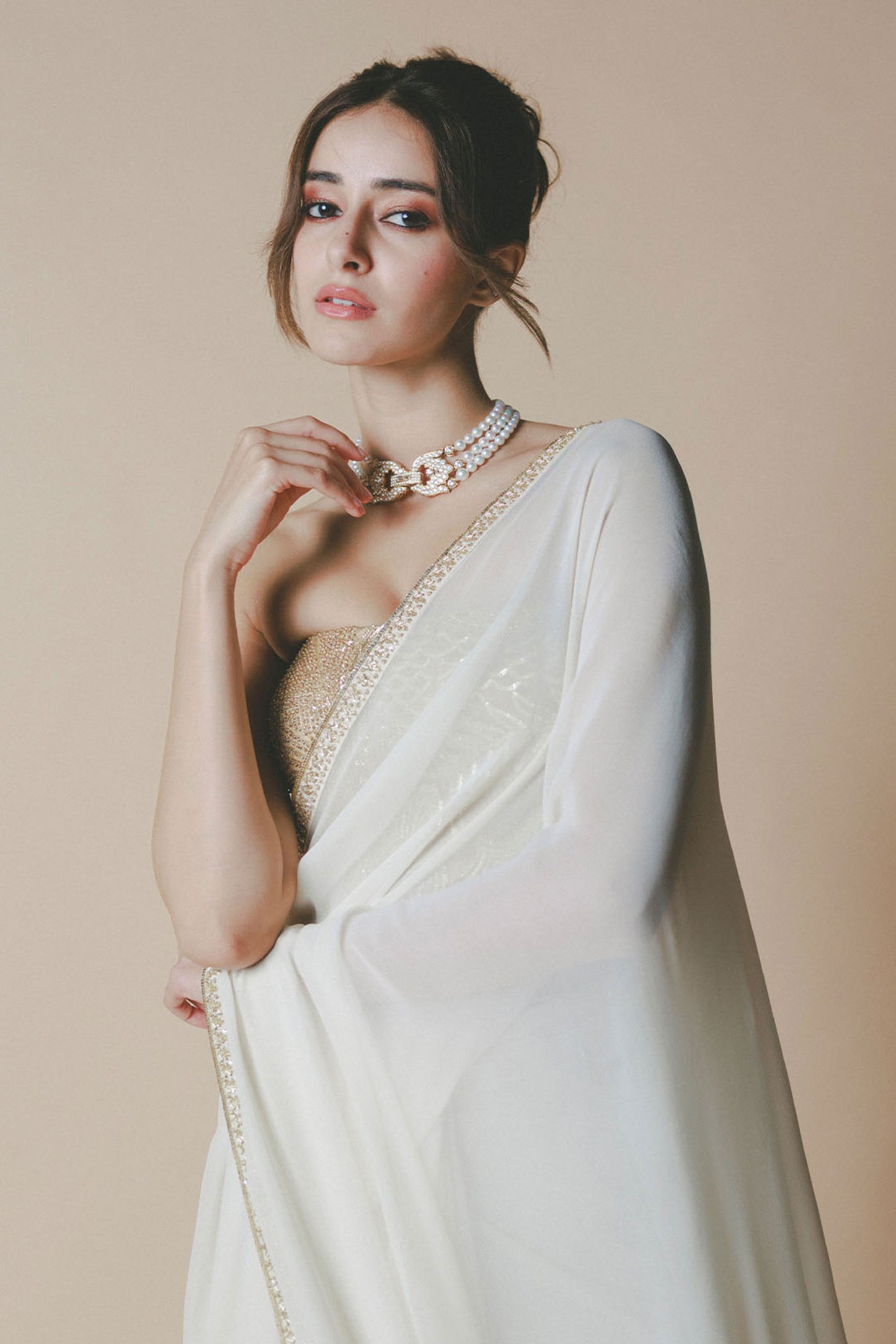 Ananya Panday in Ivory Chaand Saree