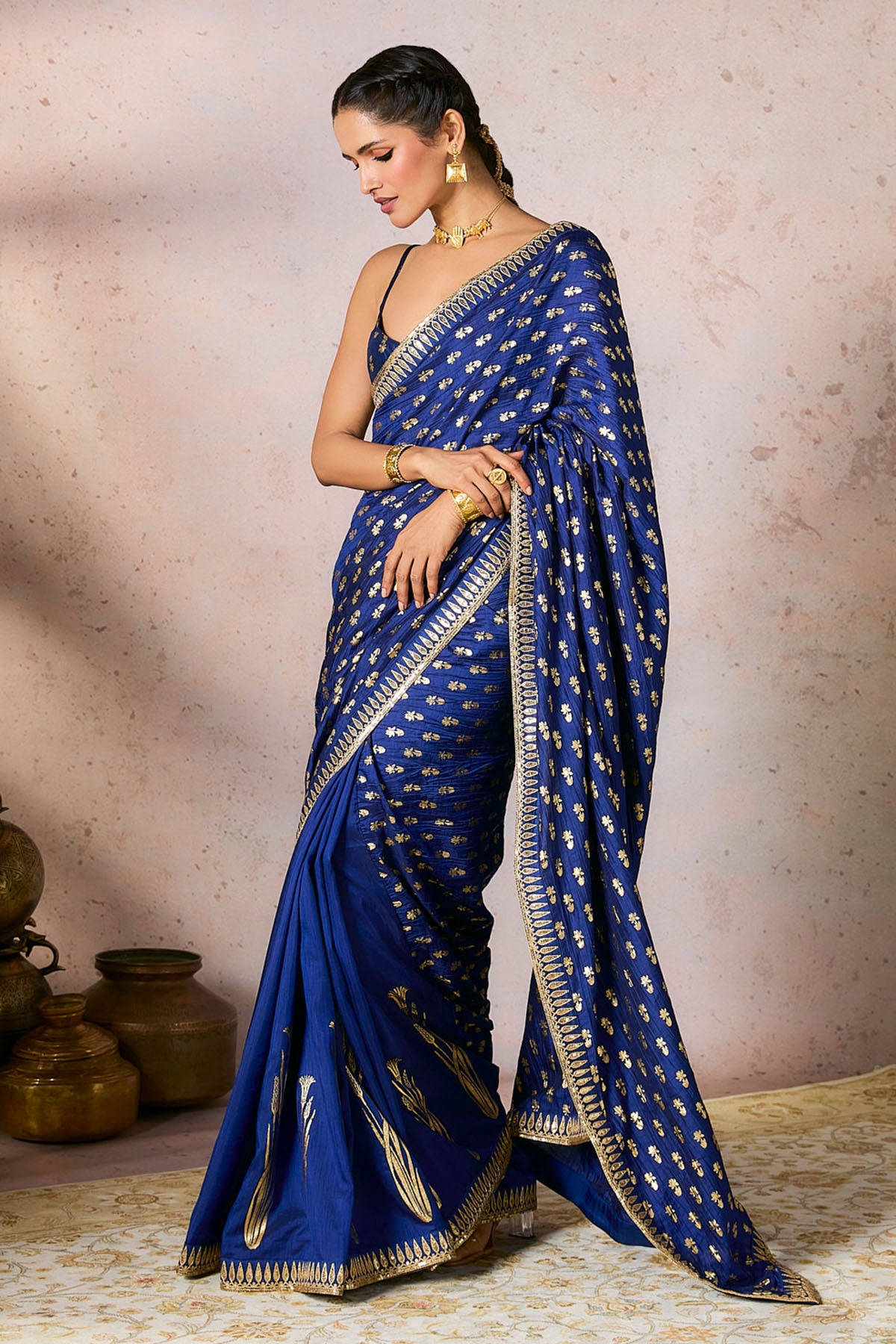 Blue Whispering Lily Crush Saree