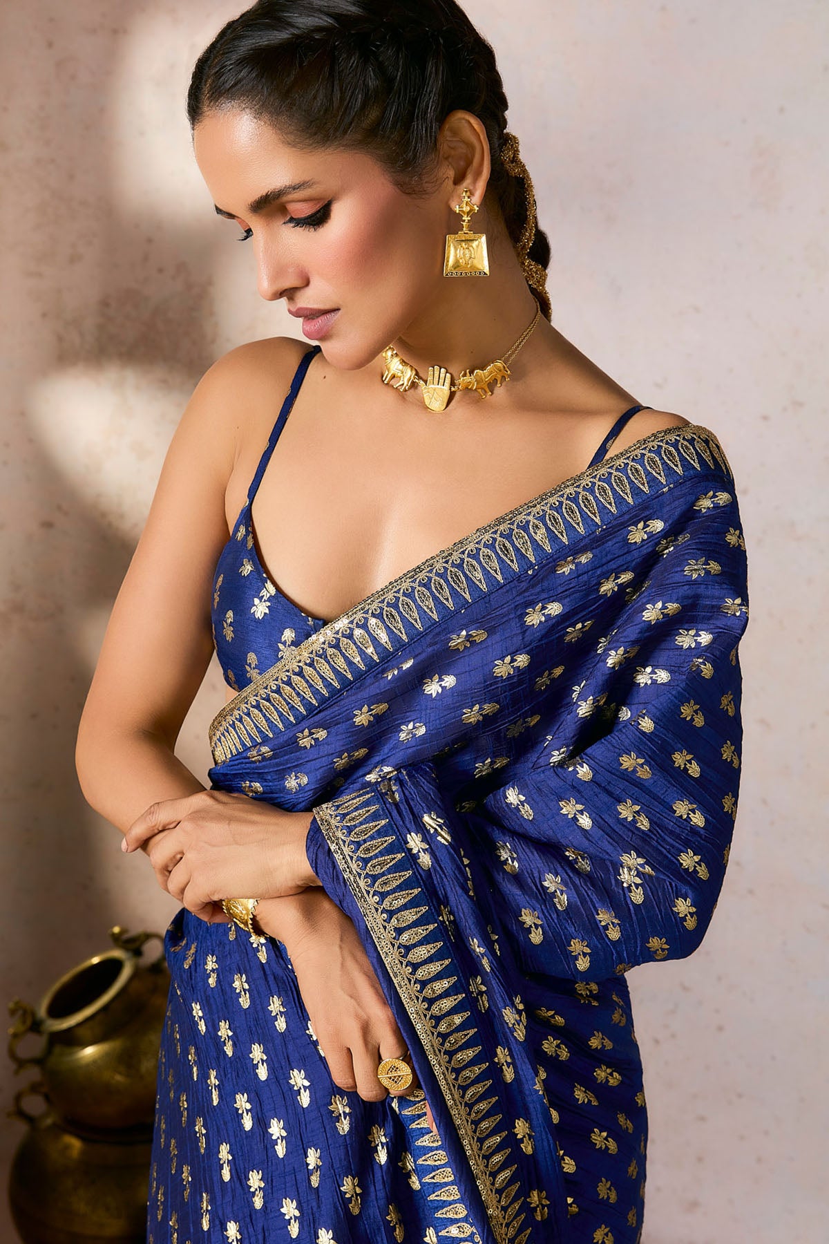 Blue Whispering Lily Crush Saree