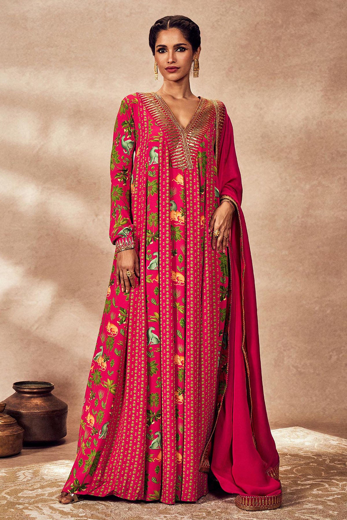 Pink Tropical Rhapsody Anarkali Set