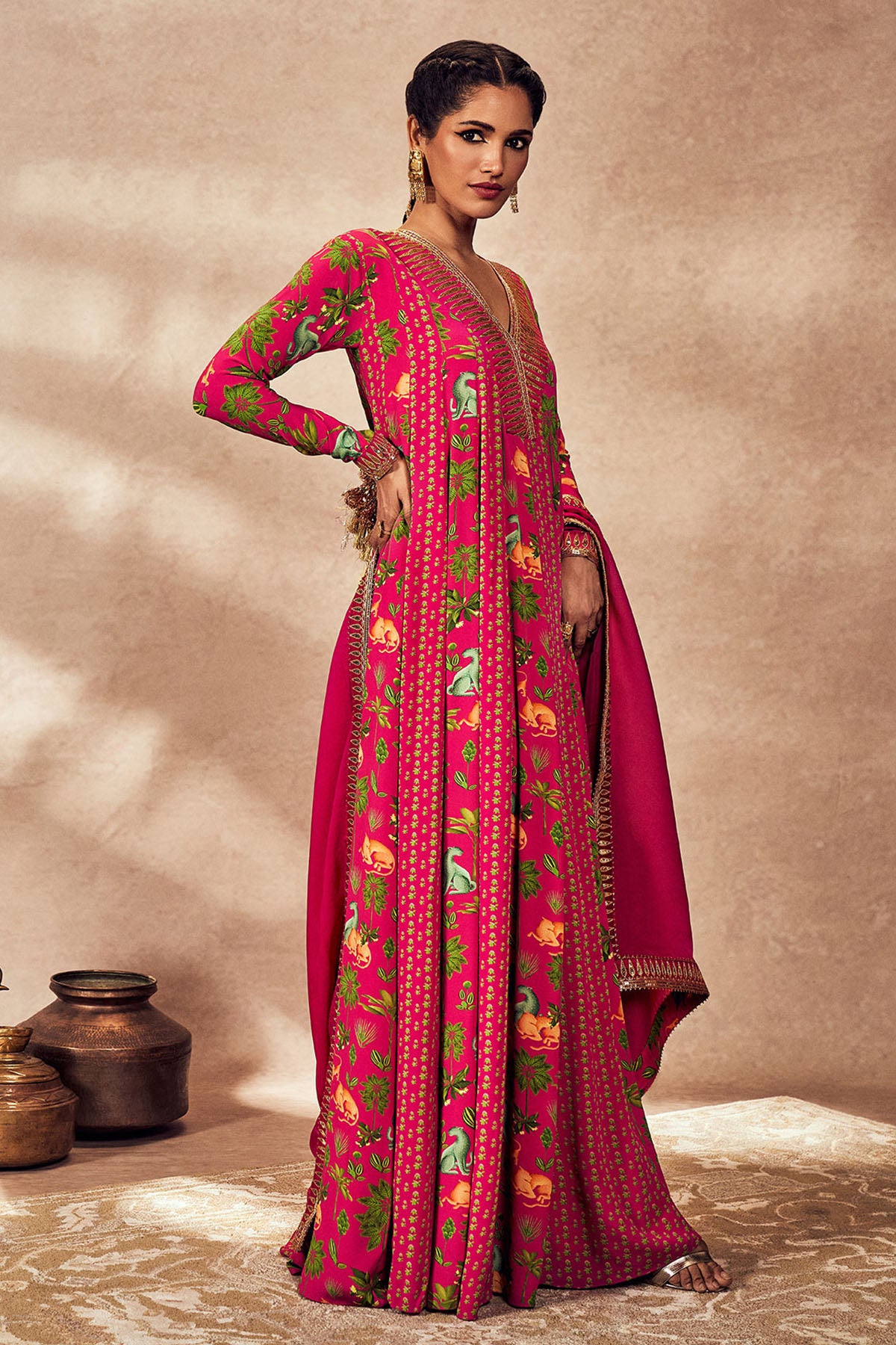 Pink Tropical Rhapsody Anarkali Set