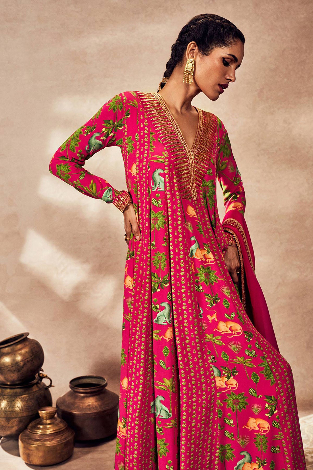 Pink Tropical Rhapsody Anarkali Set