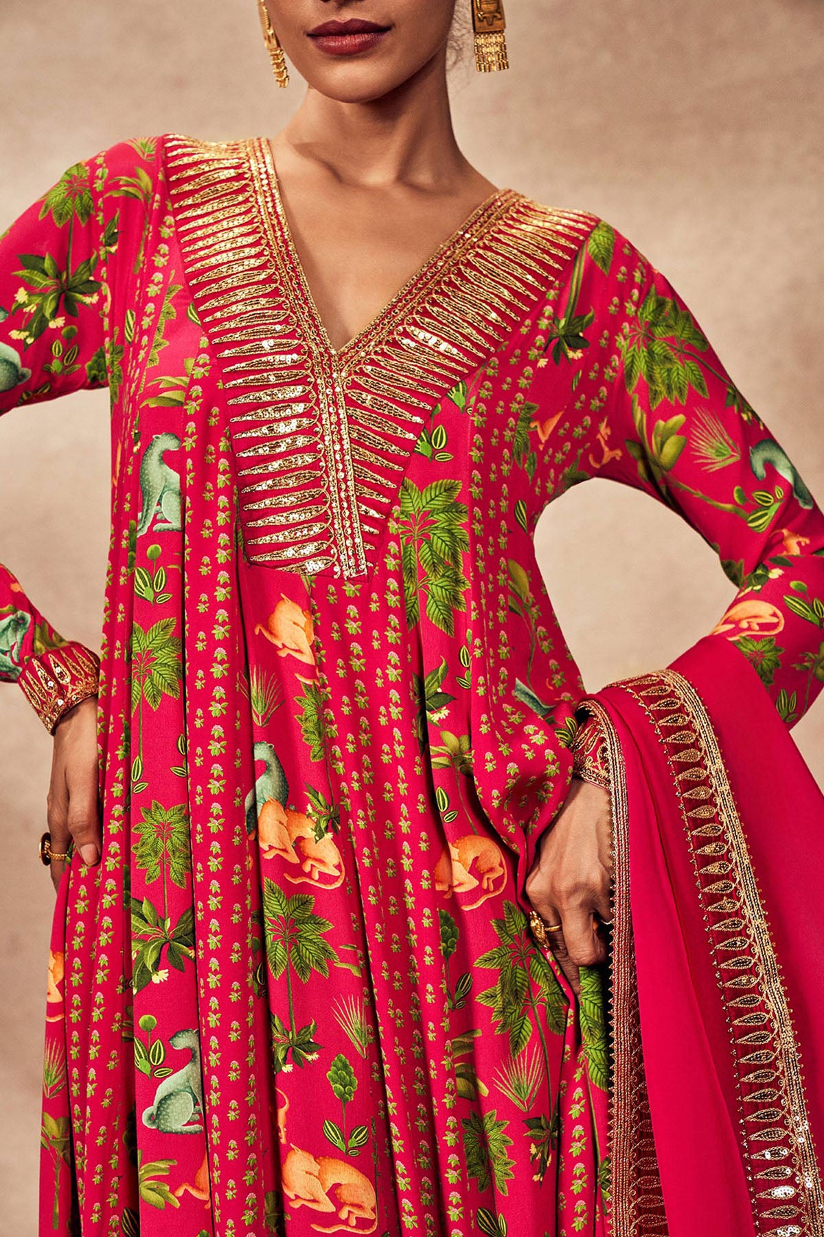 Pink Tropical Rhapsody Anarkali Set